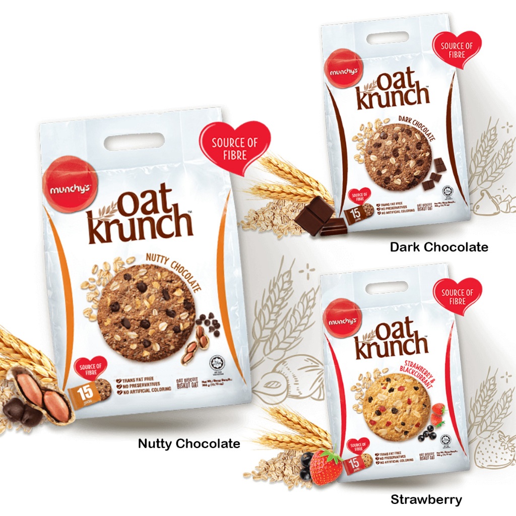 BBD Munchys Oat Krunch Dark Chocolate/ Strawberry & Blackcurrant/ Nutty Chocolate (390G) Biskut MCY04 MCY11