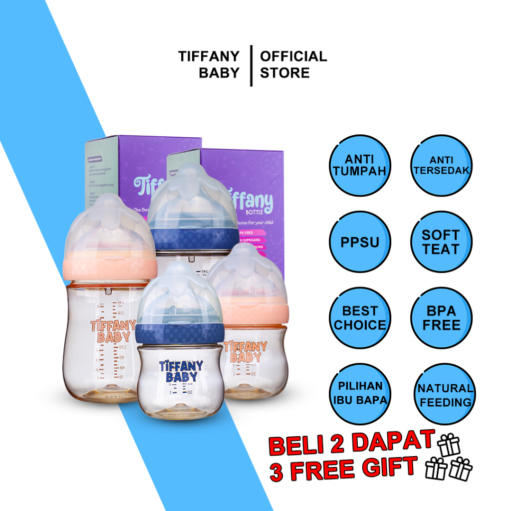 Tiffany Baby Advance / Anti - Tersedak / Anti - Tumpah / Kualiti PPSU / Botol Susu & Puting Susu