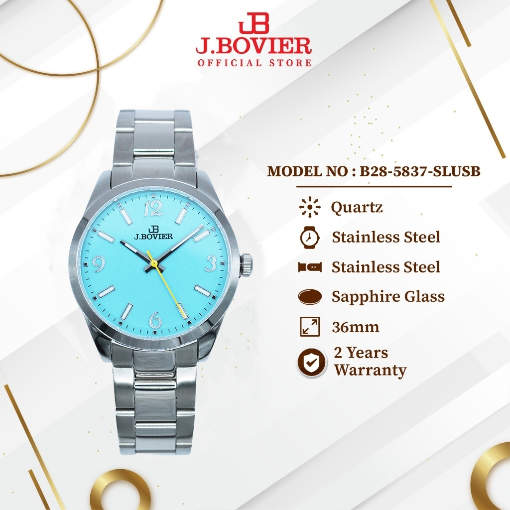 [2 Years Warranty] J.Bovier Quartz Unisex Couple Watch Jam Tangan B28-5837-SLUSB