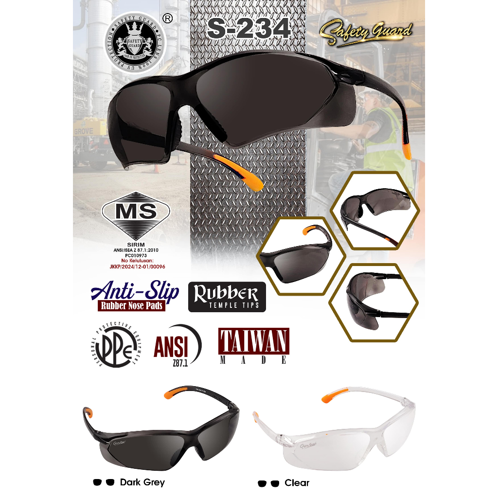 DOSH-SIRIM Certified Personal Eye and Face Protection Devices Safety Guard S-234 100% UV Protection