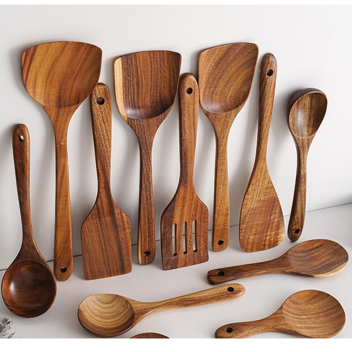 【READY STOCK】HAHO Premium Acacia Wood Cooking Utensil Heat-Resistant Eco-Friendly Kitchen Tools Cookware Masak Spatula