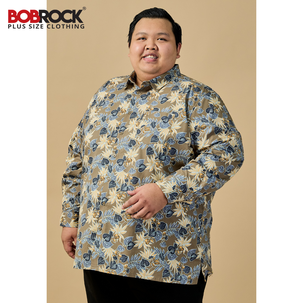 BOBROCK Plus Size Cotton Batik Leaf Relaxed Fit Japanese Cotton Long Sleeves Batik Shirt