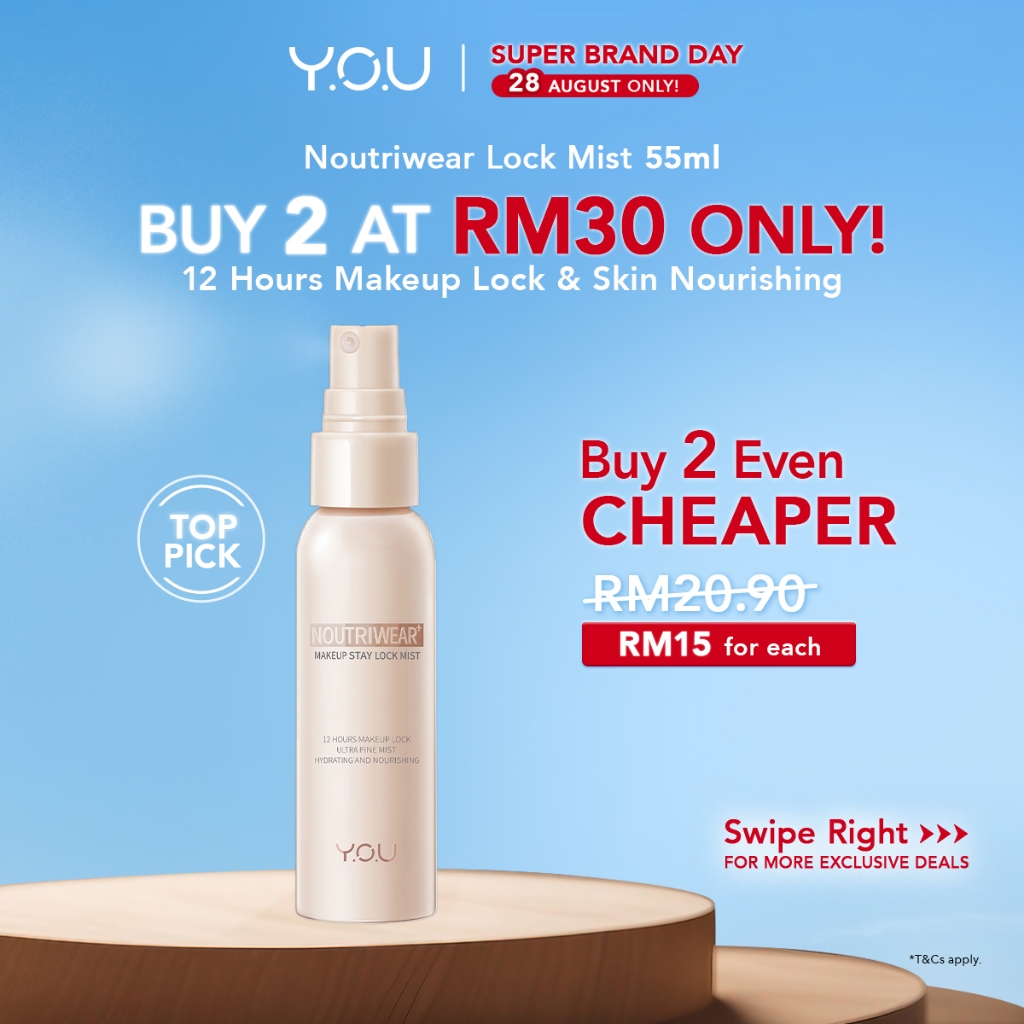 YOU NoutriWear+ Makeup Stay Setting Spray Lock Mist Oil Control Hydrating Nourishing Makeup Lock Up to 12 Hours (55ml)