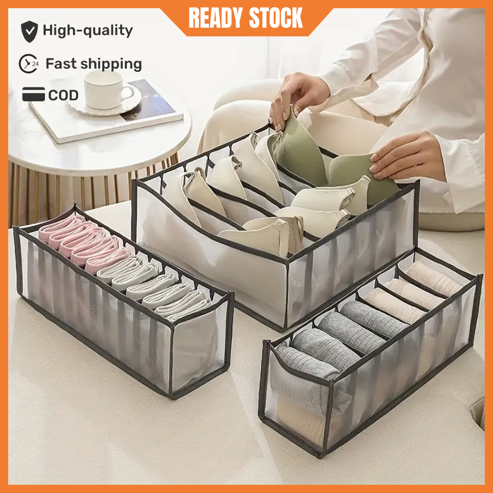 6/7/9/11 Grids Underwear Tudung Clothes Organiser Box Stackable Wardrobe Drawer Organizer Jeans Pants Socks Storage Box