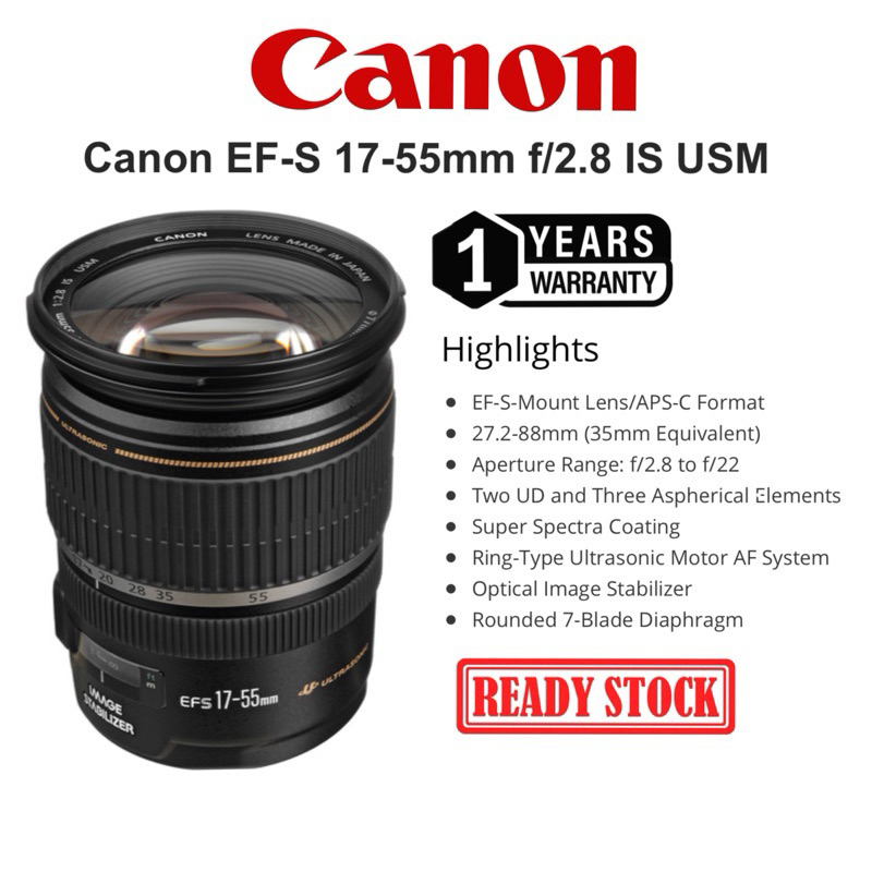 CANON EF-S 17-55MM F/2.8 IS USM ULTRASONIC IMAGES STABILZER WIDE ANGLE ZOOM LENS ORIGINAL (1 YEARS WARRANTY)