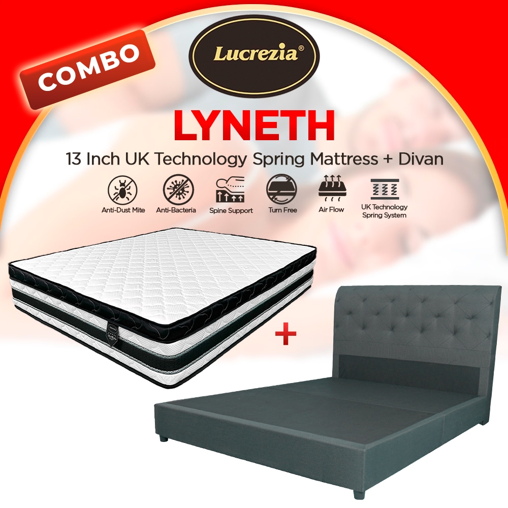 [COMBO DEAL] LUCREZIA Lyneth 13" UK Technology Spring Mattress with Divan Set / Queen / King Size