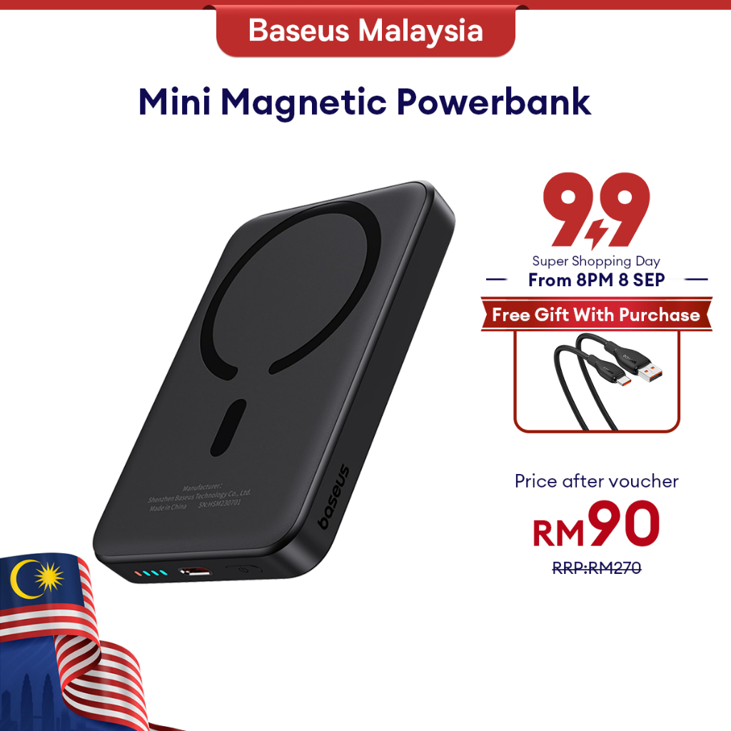 Baseus Power Bank Mini Magnetic Wireless Fast Charge With Auto-Wake For iP 15/14/13/12 (10000mAh)