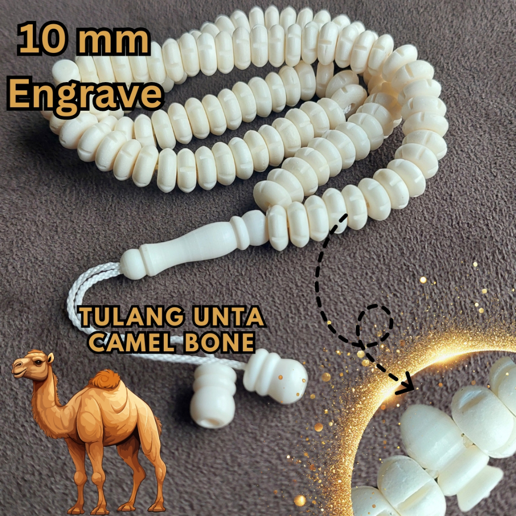 Tasbih Tulang Unta Berukir🐪(Carved Camel Bone Tasbih)💯Original, 100 Biji📿, Hadiah Bersama Beg Velvet