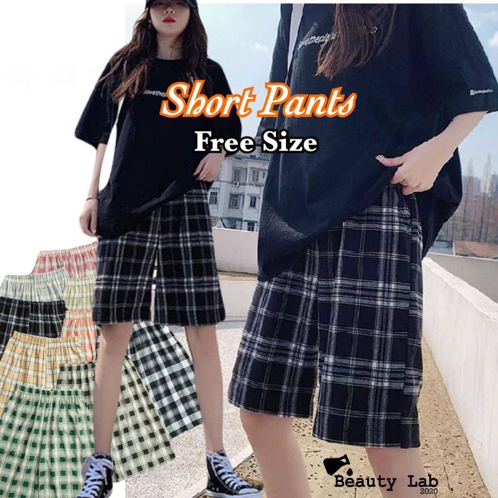 Seluar Perempuan Short Pants Women Shorts Women Seluar Pendek Kotak Kotak Black Blue Pink Brown 短褲女