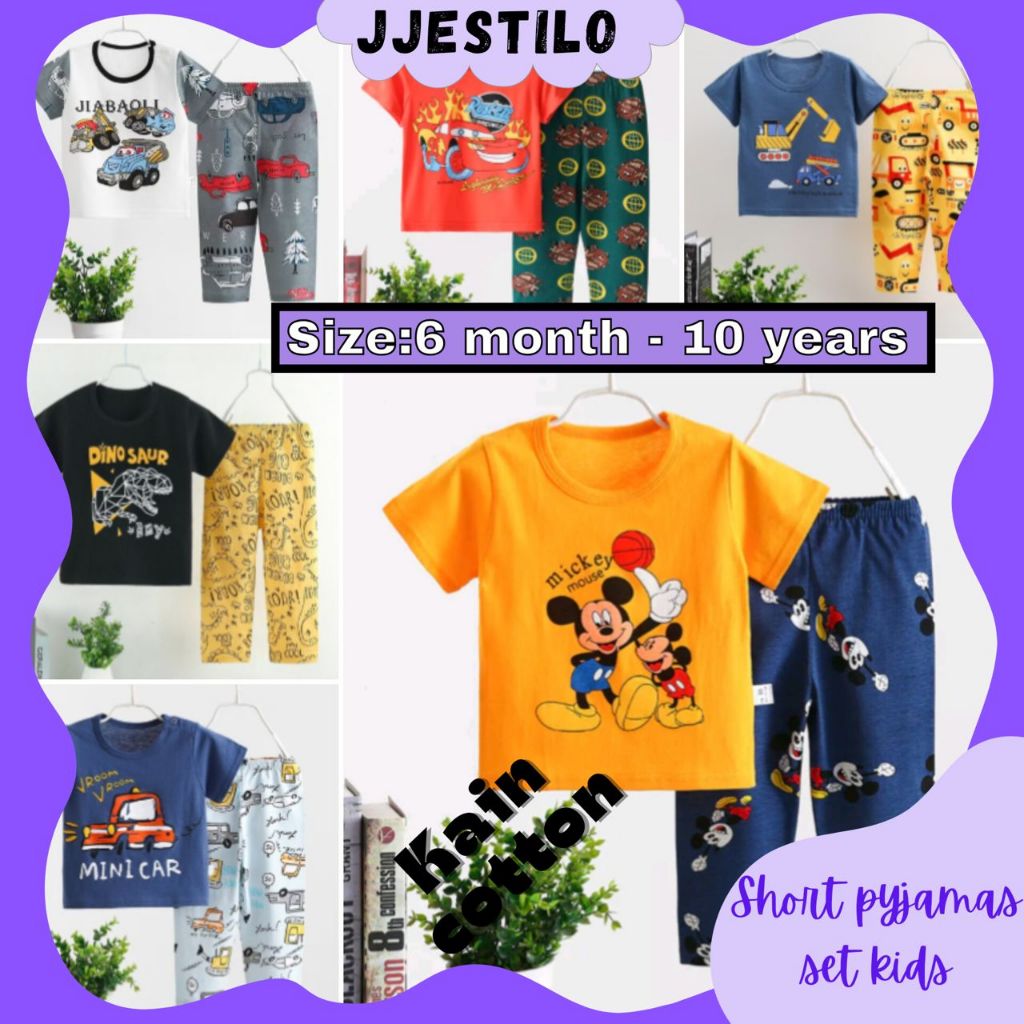 Baju Budak Lelaki Perempuan (1-9y) Tshirt Kanak Kanak Lengan Pendek Seluar Panjang Baju Baby Boy Girl Kids Pyjamas SPJ1