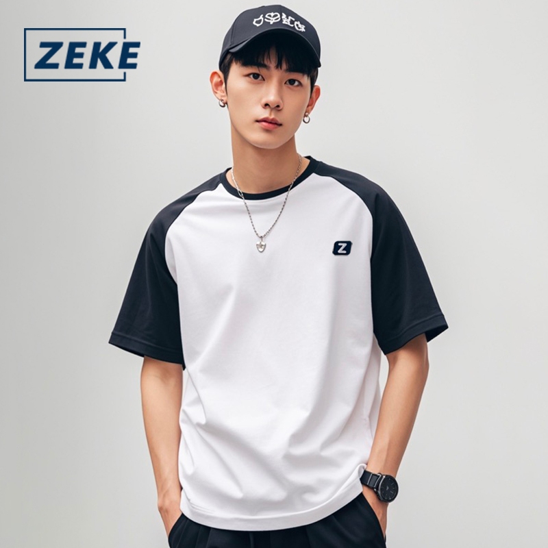 ZEKE Men's T-shirt Embroidered Logo Raglan Sleeve T-shirt Lelaki Lengan Pendek Baju