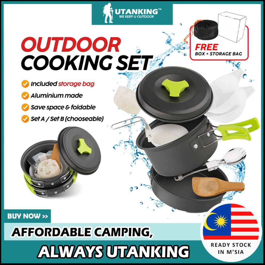 UtanKing™ Camping Cookware Kit Camping Cooking Set Tableware Picnic Set Pot Frying Pan Periuk Masak