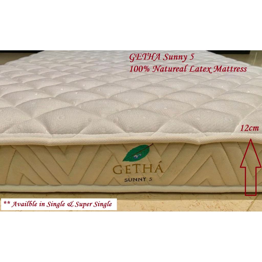 GETHA Sunny 5, 5" (12cm) thickness 100% Natural Latex Mattress in Single & Super Single. BEST For the Kids & Youngs