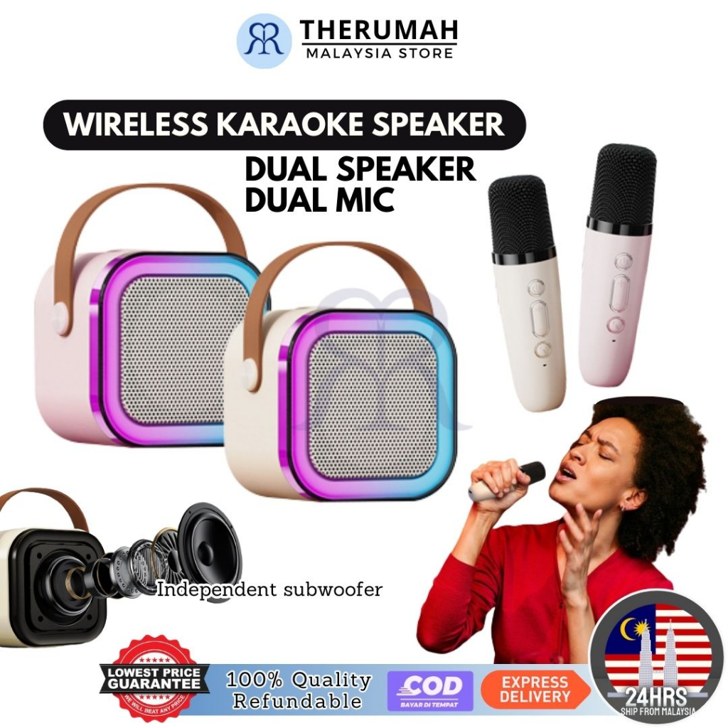 Singing Speaker⭐K12 Dual Mic Portable Microphone Audio Home Karaoke Integrated Microphone Wireless Bluetooth Speaker