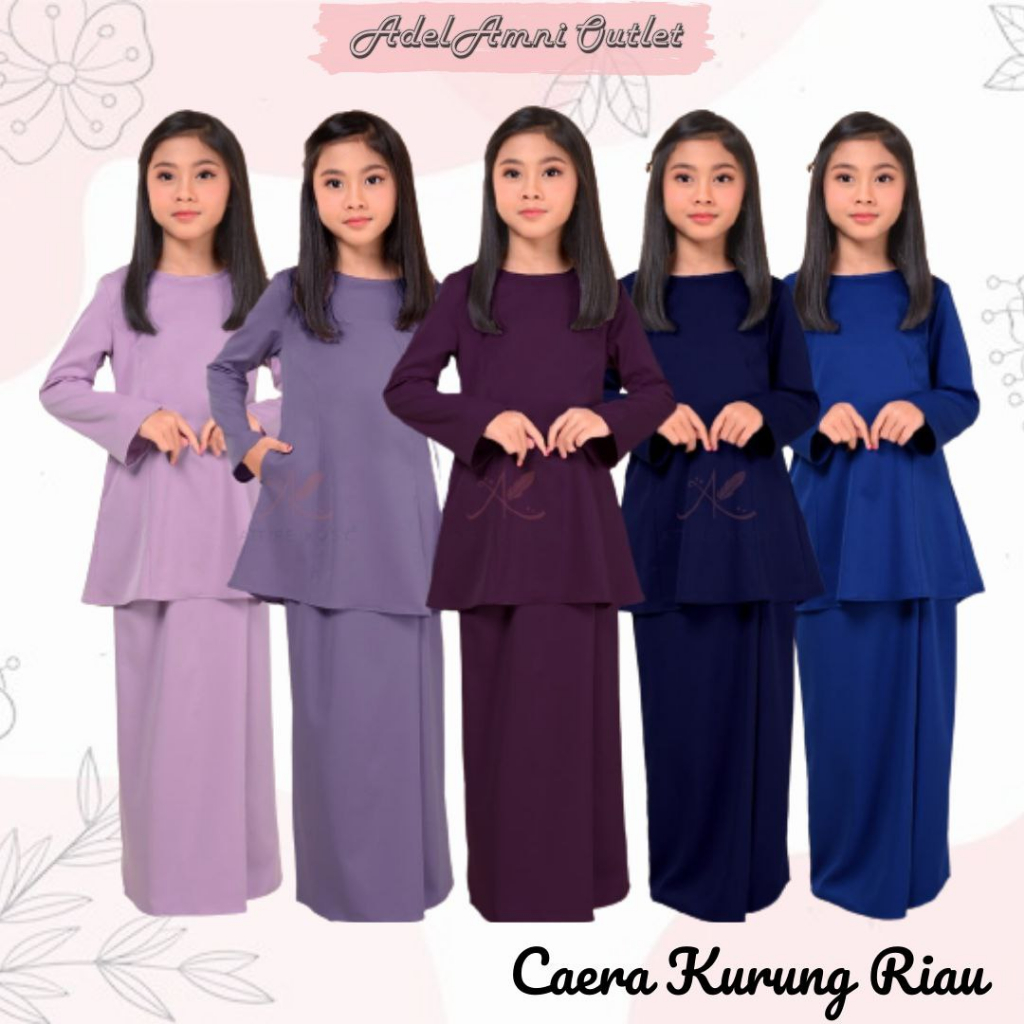 Baju Kurung Raya Riau Caera Sedondon Budak - Soft Purple/Royal Blue/Grape Purple/Purple/Navy Blue (Size XS-2XL)