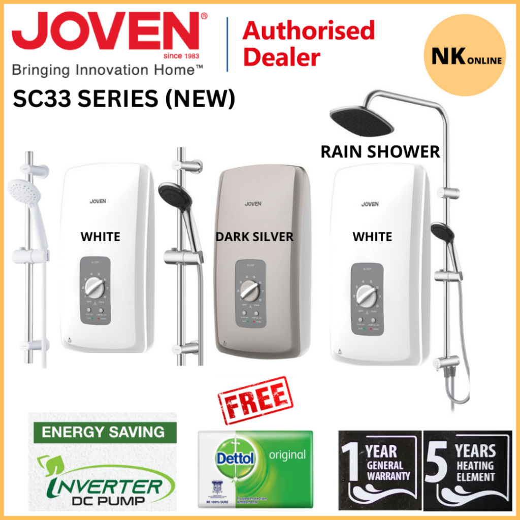 Joven Instant Water Heater Turbo Dc Pump SC33IP & No Pump SC33M And Rain Shower SC33M-RS SC33IP-RS