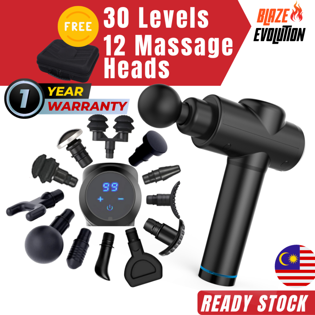 Massage Gun 12 Heads 30 Modes Noise Reduction Fascial Gun Muscle Relax Muscle Relief Body Massage Gun Urut Mesin 按摩枪