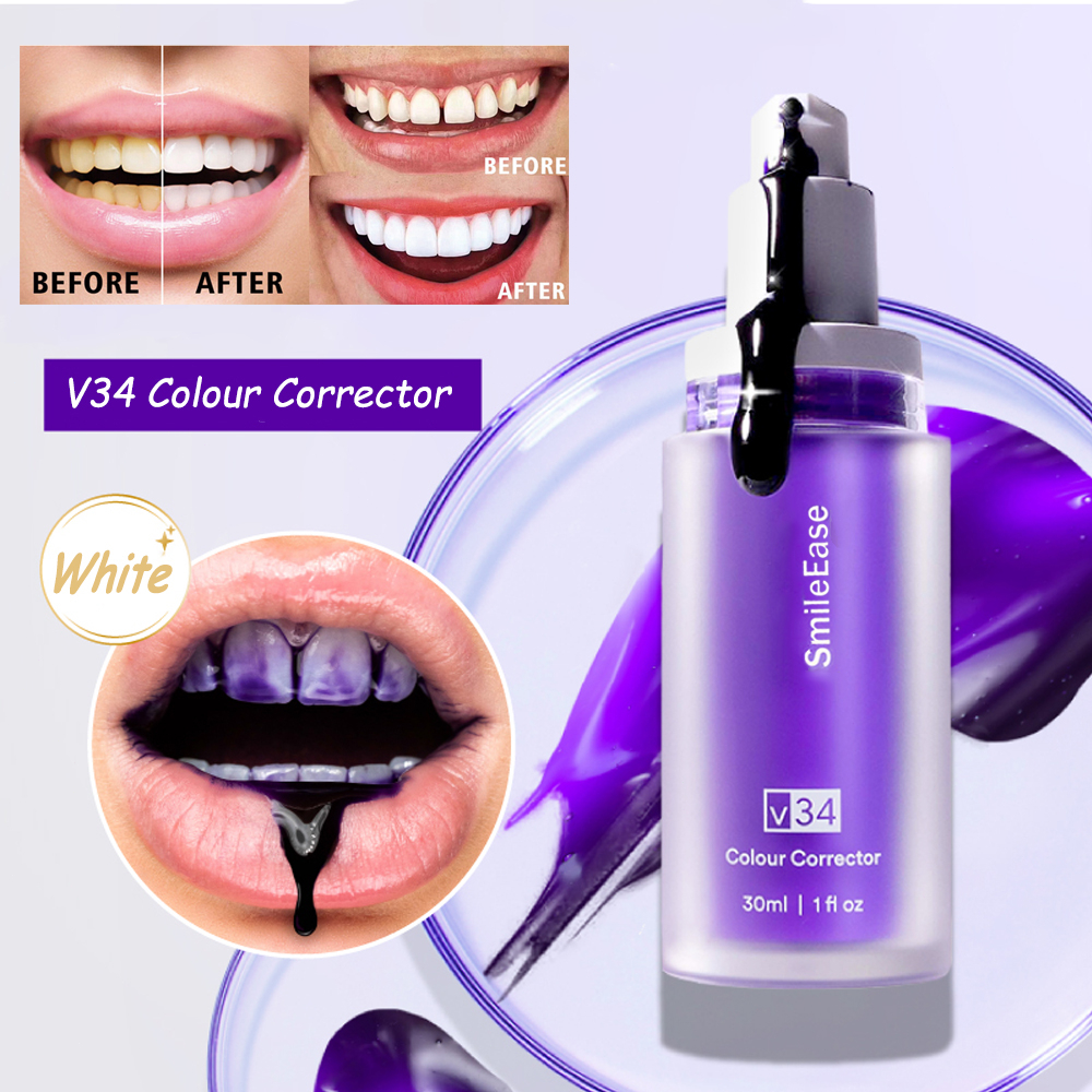 hismile v34 toothpaste colour corrector my smile ubat gigi teeth whitening Purple Tooth Stain Removal tiktok hot sale