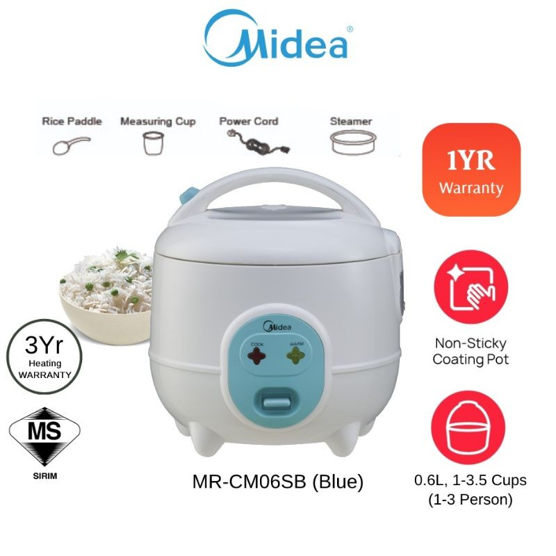 Midea Rice Cooker Mini Rice Cooker Non Stick Pot MR-CM06SB 400W