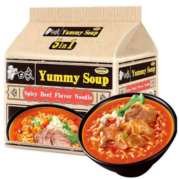 Bai Xiang YUMMY SOUP SPICY BEEF SOUP NOODLE 485g (97G X 5) 白象辣牛肉汤面五连包【HALAL】