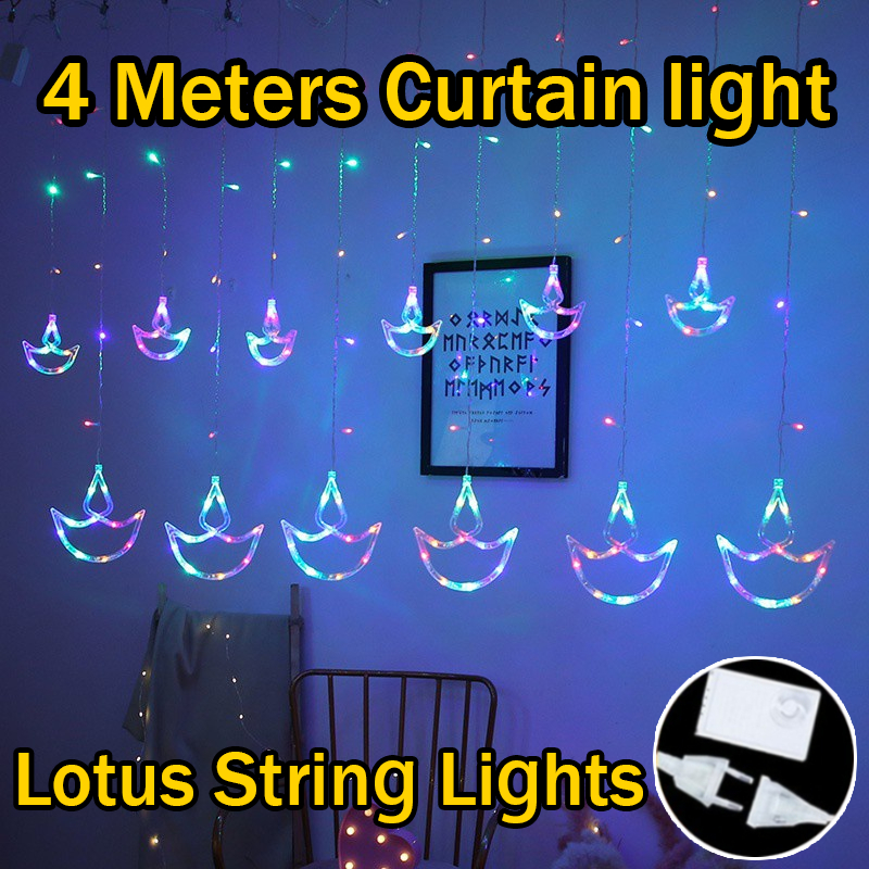 138 Led Lotus String Light 4M Lights Muslim Eid Fairy Lights Curtain Star Lights Hari Raya Outdoor Home Decoration