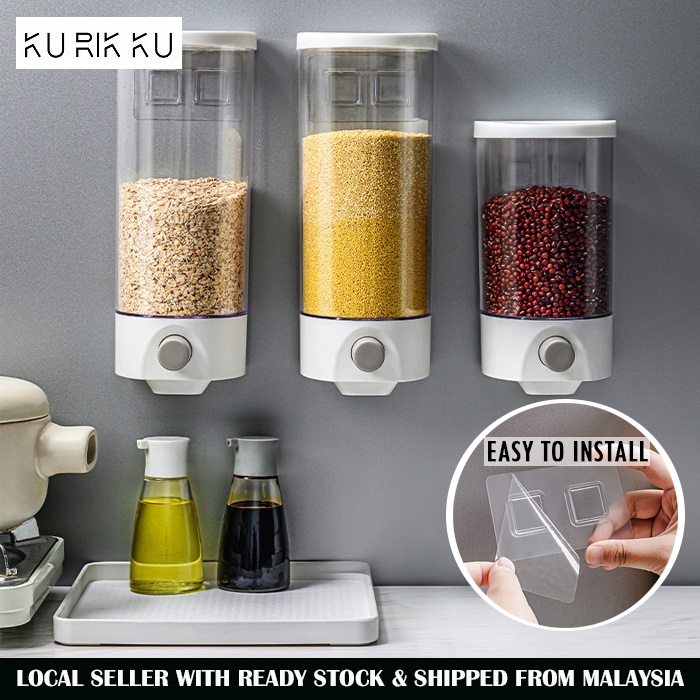 1L/1.5L Single Wall Mounted Hanging Grain Rice Storage Tank Cereal Dispenser Corn Flakes Dry Food Storage