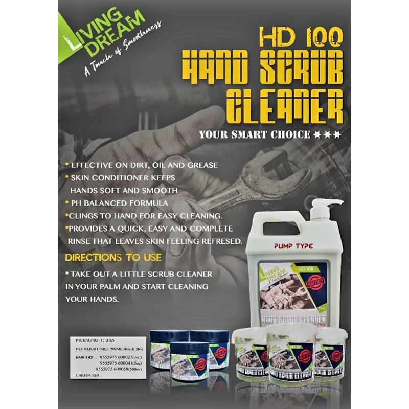 HAND SCRUB 500 gm/5kg KOTORAN MINYAK, GRASE ISTERI TAK SUKA TENGOK TANGAN BOSS KOTOR DAN KASAR KE ,CUBA GUNA HD100 SELE
