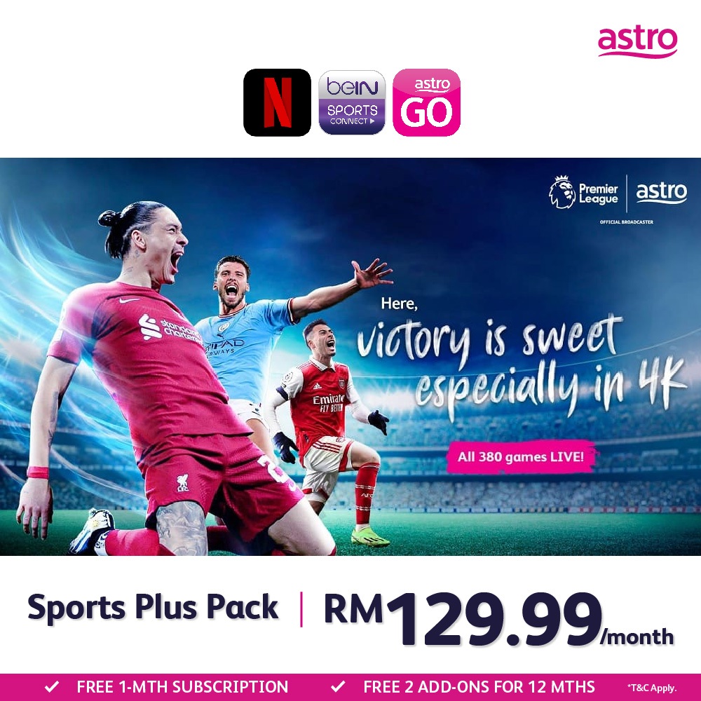 Astro Sports Plus Pack TV Subscription Plan with Netflix, Plug & Play Ultra Box, 24M Contract [1M Free+12M Free Add-Ons]