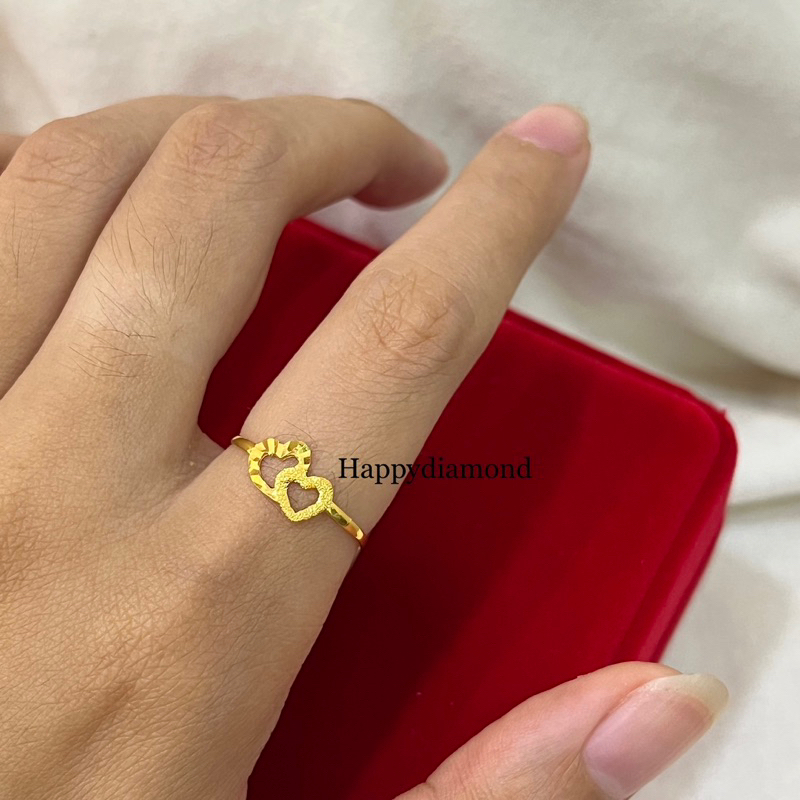916 gold double love ring/ budget gold ring/ 916黄金双爱心轻装戒指/916 Emas cincin love double
