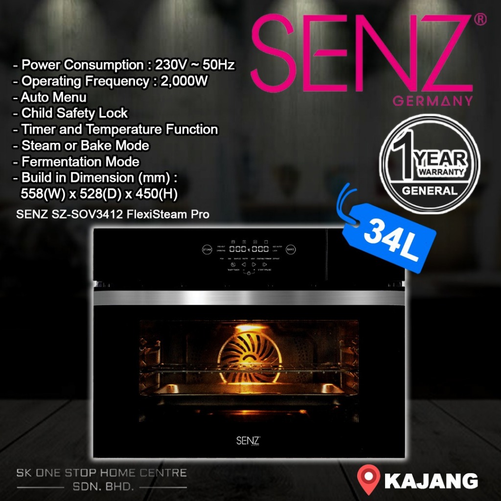 SENZ SZ-SOV3412 34L / 12 Functions Fully Digital Steam Oven / Built in Steam Oven / Senz 3412