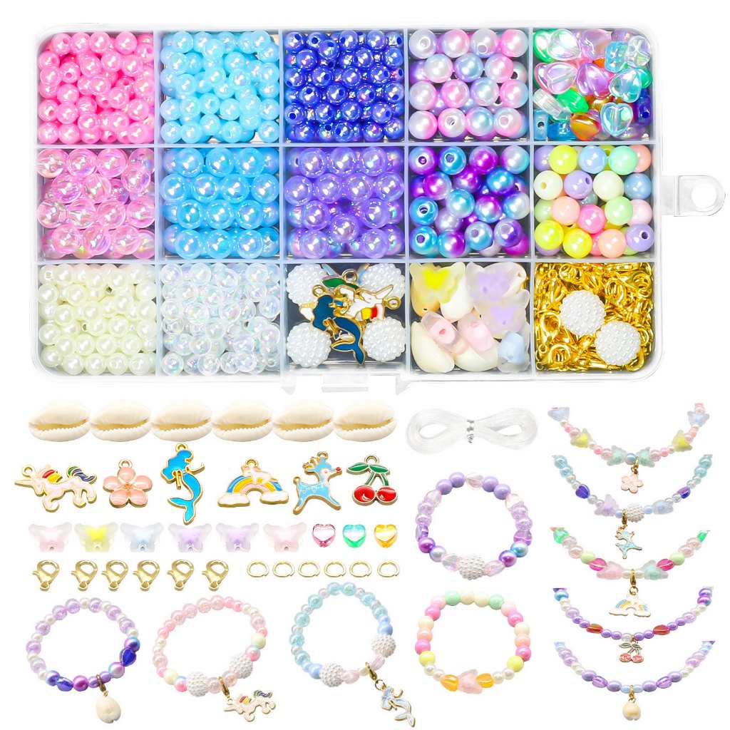 【Malaysia Stock】 DIY Bracelet Kit Girls Children Handmade Jewellery Beads Set 600PCS Necklace Jewellery Making With Gift