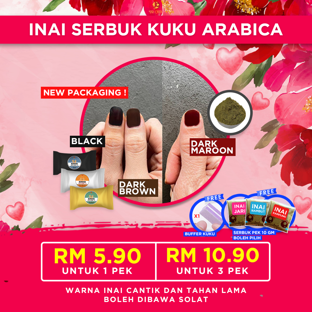 3 PEK RM 10 | Inai Kuku Asli Arabica Tahan Lama, Tak Mudah Luntur & Mesra Wudhuk