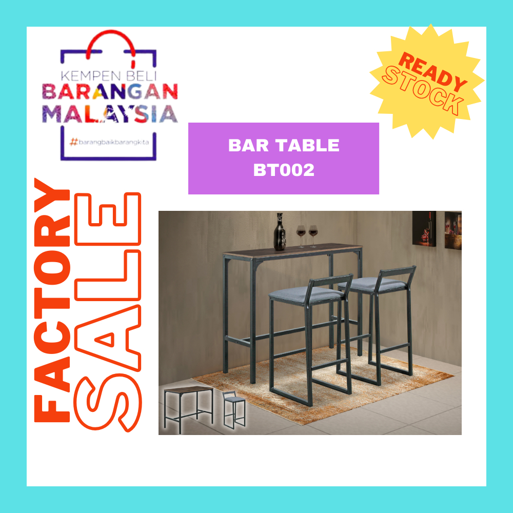 Modern Wooden Bar Table with Steel Frame & 2 Units High Bar Stool