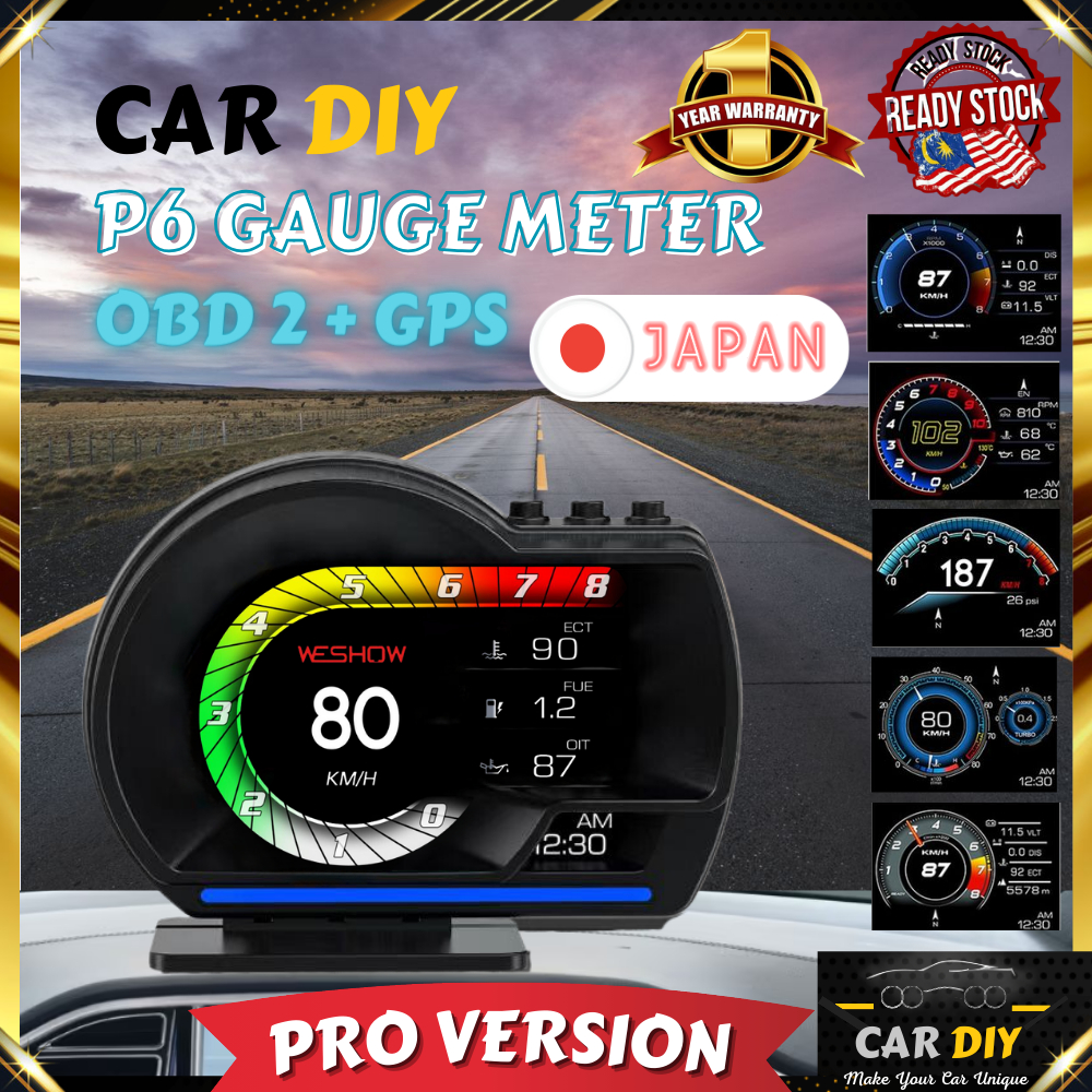 PRO Version‼️ P6 OBD OBD2 Gauge Meter GPS Digital Scanner Alarm Speed Gauge Display Hud Water Temp RPM Turbo Boost