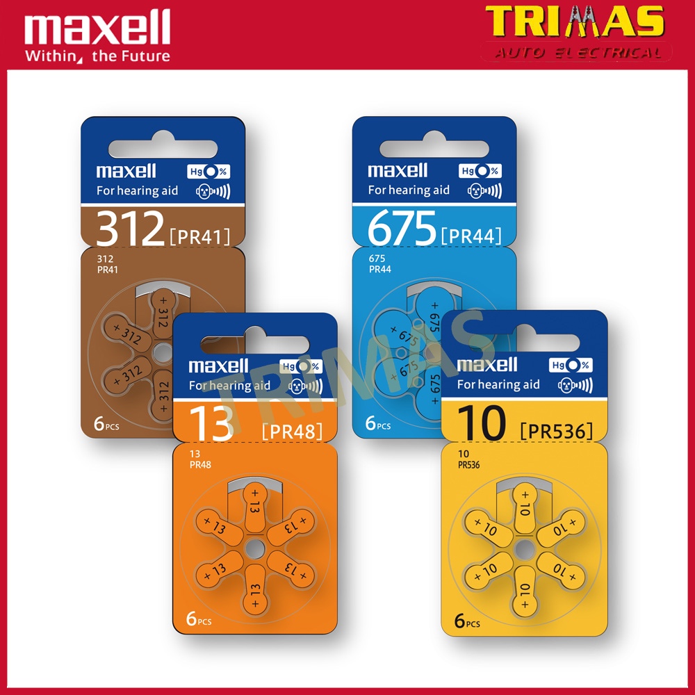 Made Germany Original Maxell Hearing Aid Battery Bateri Alat Pendengaran 助听器电池 PR41 PR44 PR48 PR536 Size 13 10 675 312