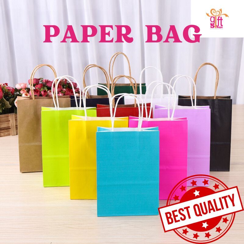 CHEAPEST in SHOPEE Plain Colour Kraft Paper Bag Birthday Paper Bag Shopping Paper Bag Door Gift Paper Bag