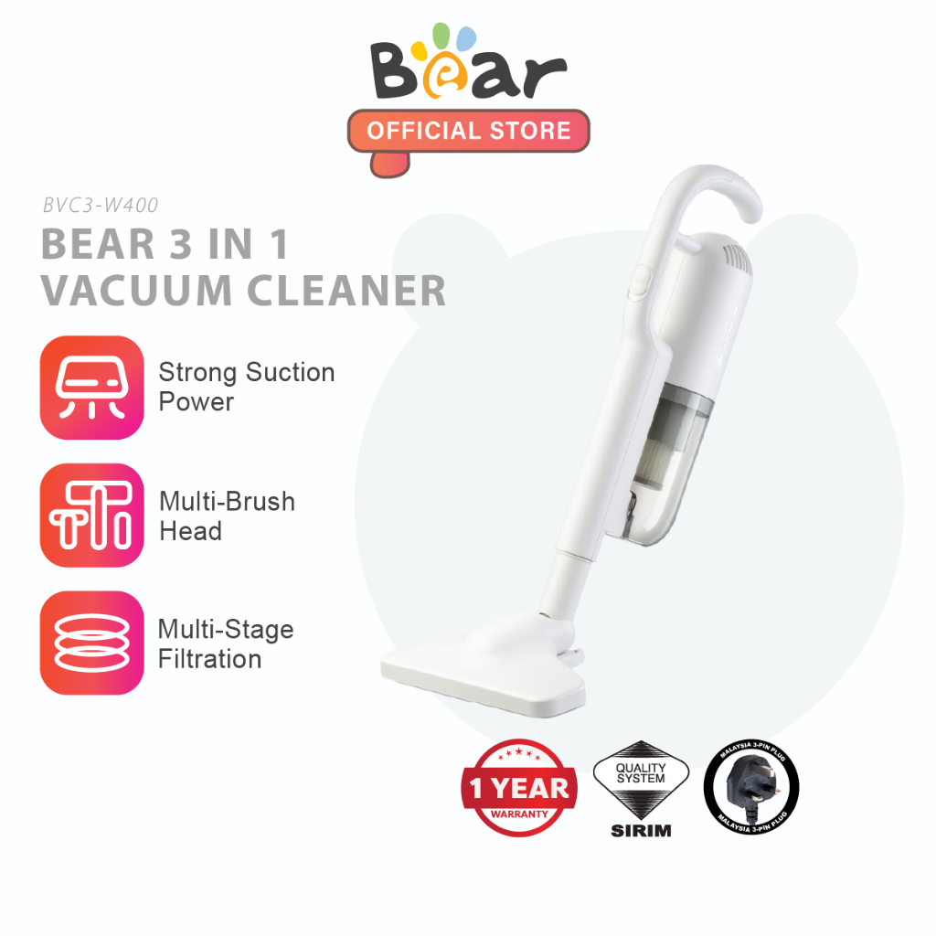 Bear 3 in 1 Vacuum Cleaner 400W Home Household Low Noise Mutai-Brush Head Strong Suction BVC3-WB400