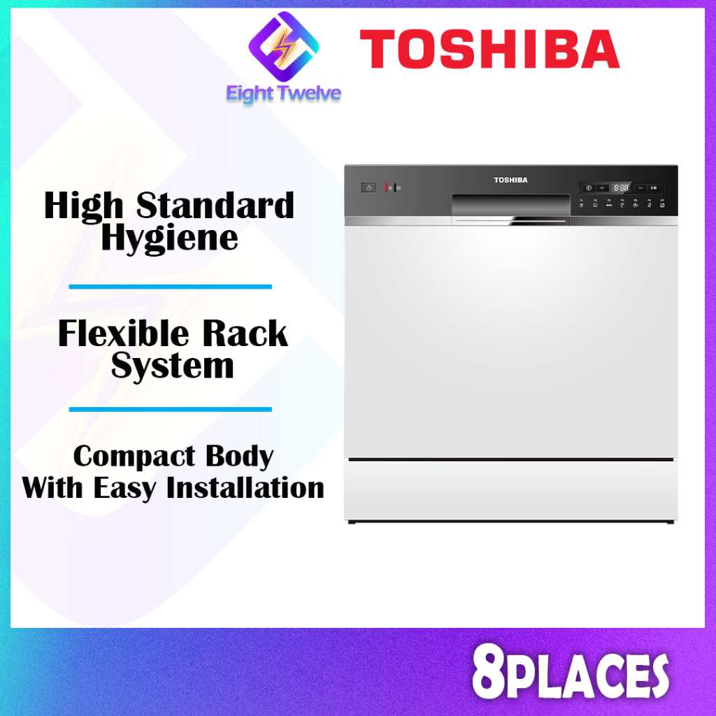 Toshiba 8 Place Settings Table Top Dishwasher | Flexible Rack System | DW-08T1(S)-MY