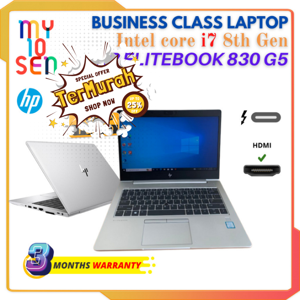 Laptop HP EliteBook 830 G5 i7 8th Gen DDR4 RAM 256GB m2 SSD HDMI Thunderbolt used REFURBISHED notebook