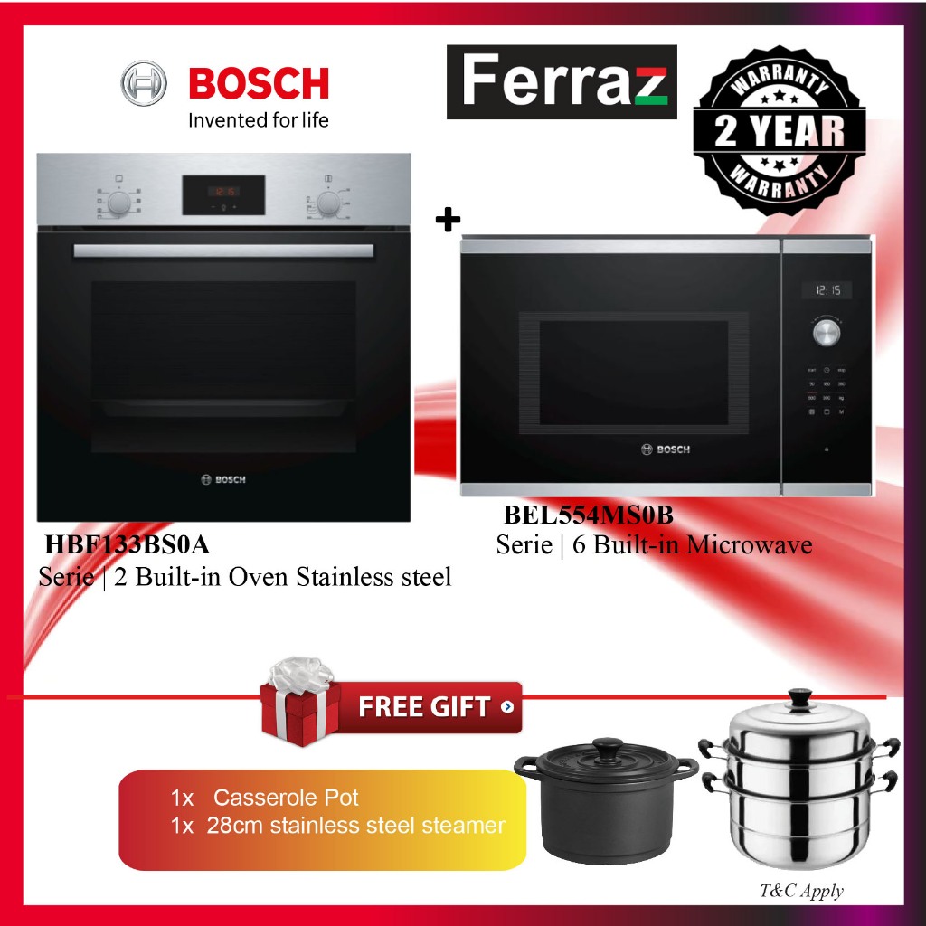 (Combo Set Bosch HBF133BS0A Oven + Bosch BEL554MS0B Microwave) Bosch Oven HBF133BS0A Built-in Oven 66L [ Pre Order ]