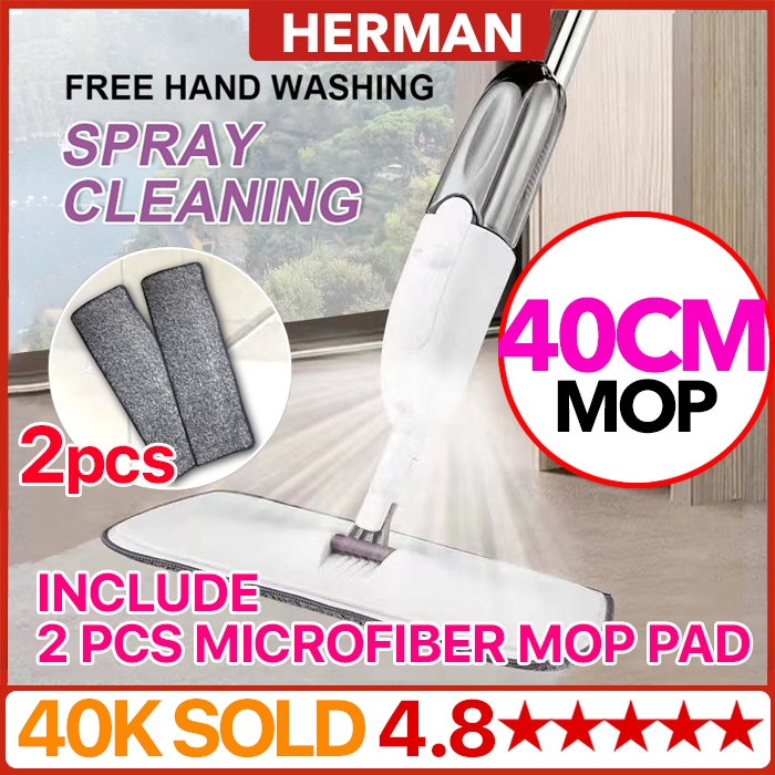 HERMAN FREE 2PCS MICROFIBER Easy Spray Mop Water Cleaning with Pad Mop mop Lantai Automatic Mop 2in1 Mop 拖把