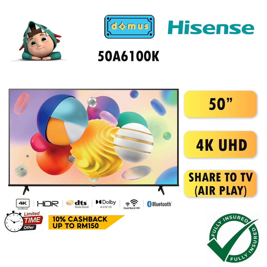 2023 Hisense 50 Inch 4K Smart TV UHD 50" LED TV Murah Television 电视机 電視機 50A6100K Replace 50A6100H