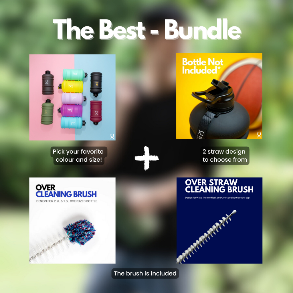 The Best Bundle- OVER Oversized 1.5L & 2.2L Water Bottle Big  Water Bottle BPA Free Big Leakproof Include Flip Cap Brush