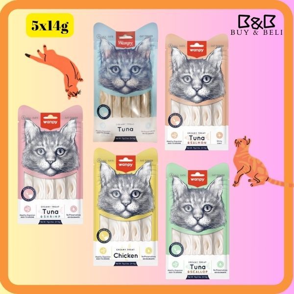 [Live Discount] Wanpy Creamy Cat Treats 5x14G / Cat Lickable Treat / Snek Kucing