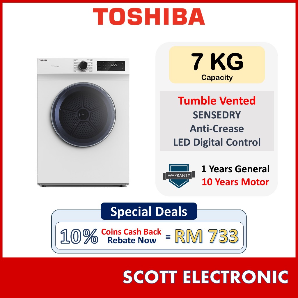 [Express Shipping] Toshiba 7KG Vented Dryer Machine Clothes Dryer Baju TD-H80SEM TDH80SEM(SK)