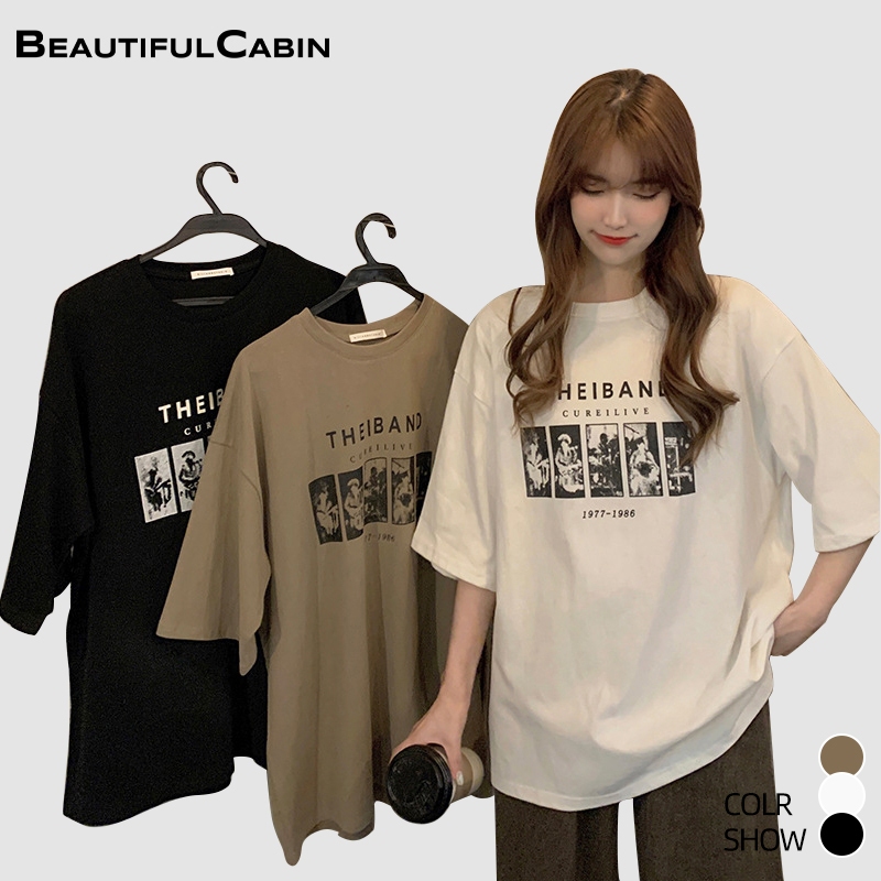 Oversize cartoon pattern t-shirt women's clothing, curvy girls fashion Korean style loose vintage shirt 寬鬆上衣女 SZ325