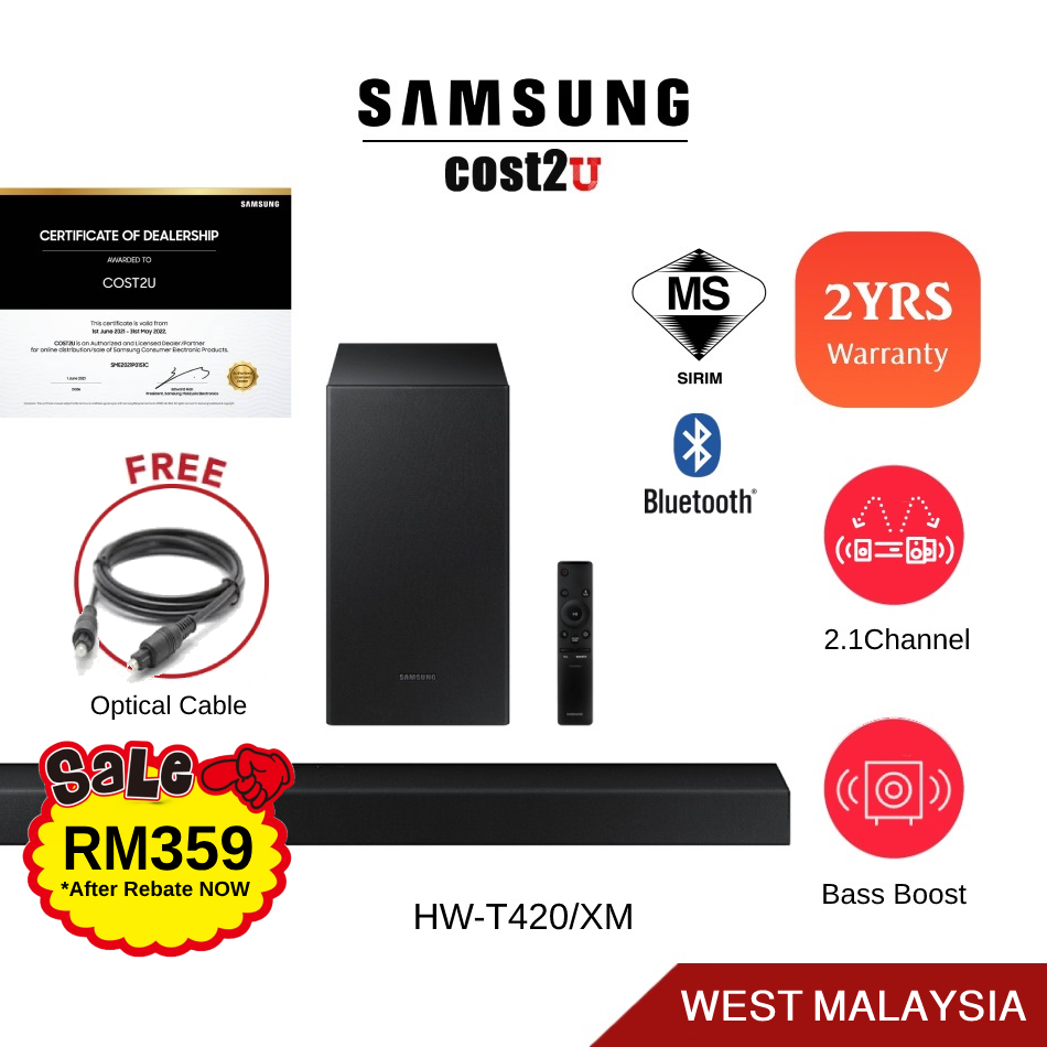 [2 Years Warranty] Samsung T420 Soundbar with Bluetooth TV Connect HWT420/XM HW-T420/XM Sound Bar Bar Bunyi Sony JBL 声霸