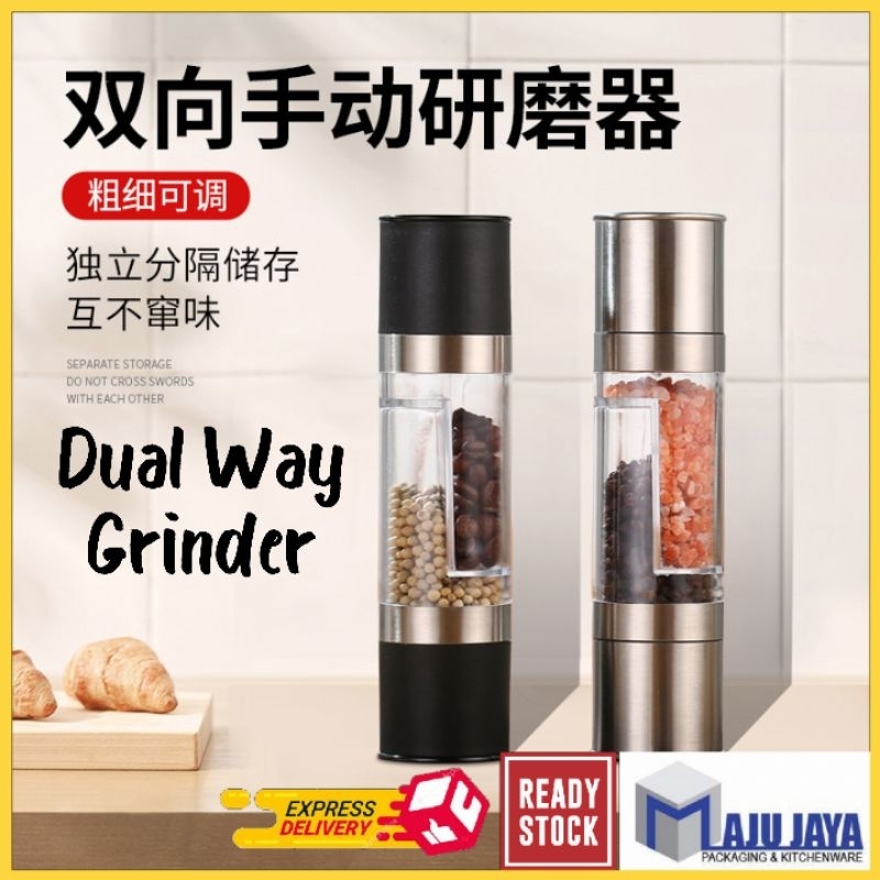 2 in 1 Stainless Steel Seasoning Dual Salt & Pepper Grinder with Adjustable Mill Herb Spice Shakers [Maju Jaya]