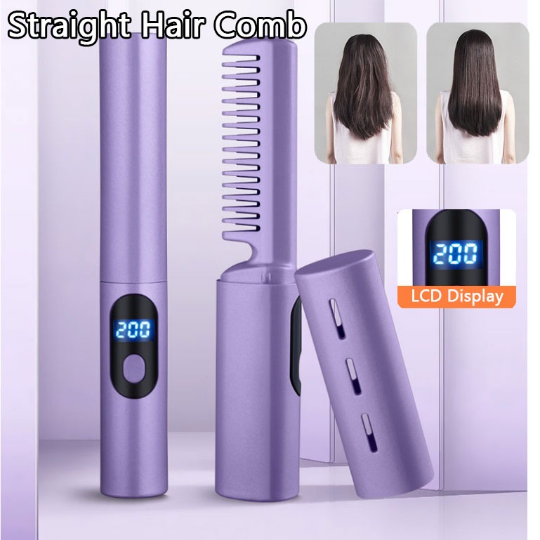 Straight Hair Comb Negative Ion Hair Care Hair Straightener with LCD Display 2-in-1 Cordless Hair Straightener