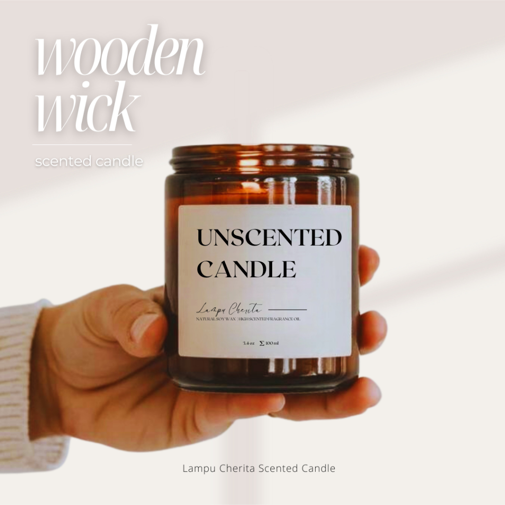 LAMPU CHERITA Unscented Wooden Wick Scented Candle 100ml Handcrafted Soy Wax